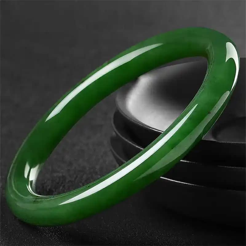 Thin round spinach green Hotan jasper jade bracelet for women