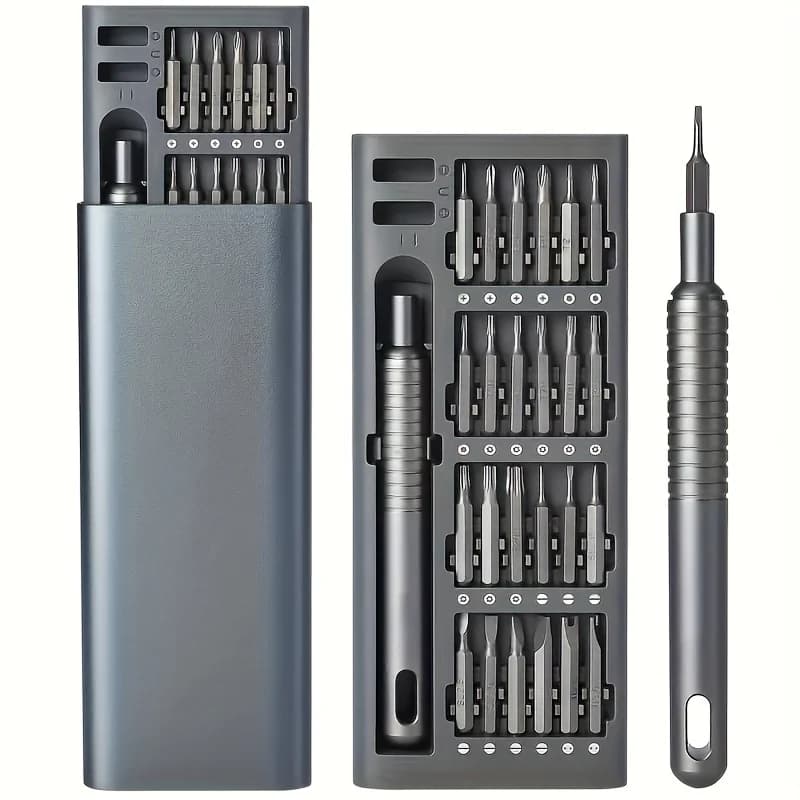 25-in-1 precision screwdriver set with magnetic bits and metal storage case