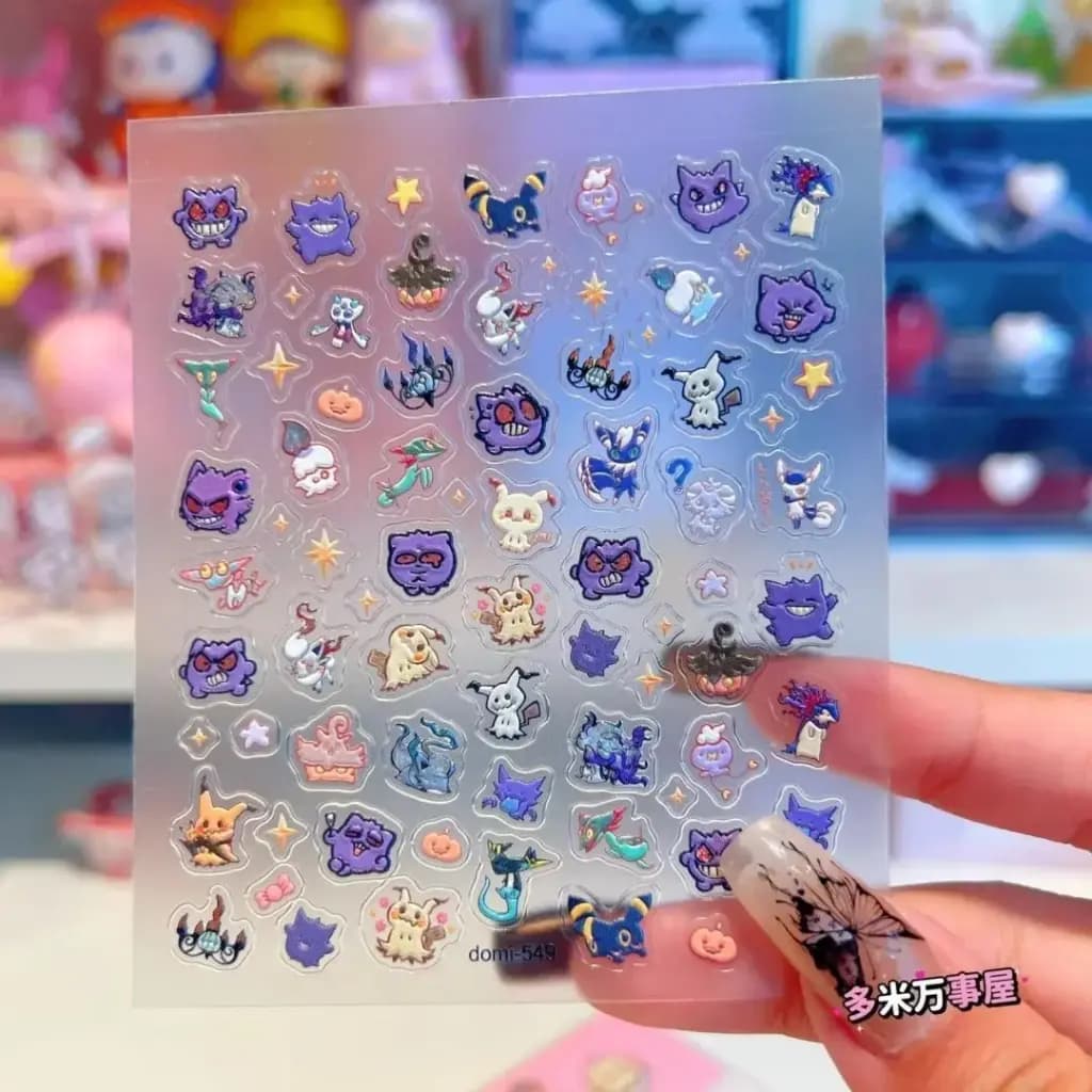 Gengar 3D Ghost Nail Stickers Waterproof Self Adhesive DIY Nail Art Decals Embossed Spooky Designs Girls Party Supplies Gifts