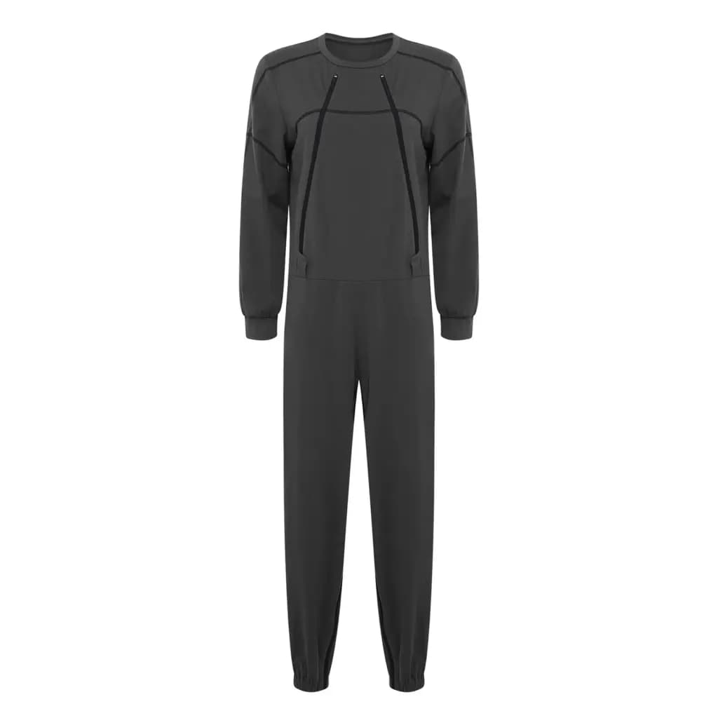Grey long-sleeve anti-strip jumpsuit for dementia care